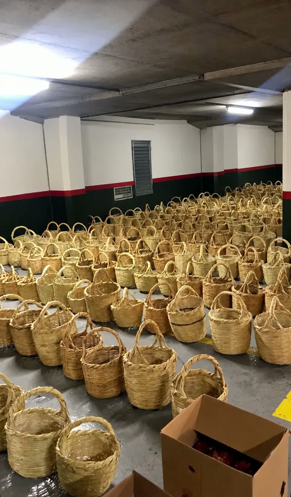 Rows of woven baskets prepared for the Sallet El Eid distribution